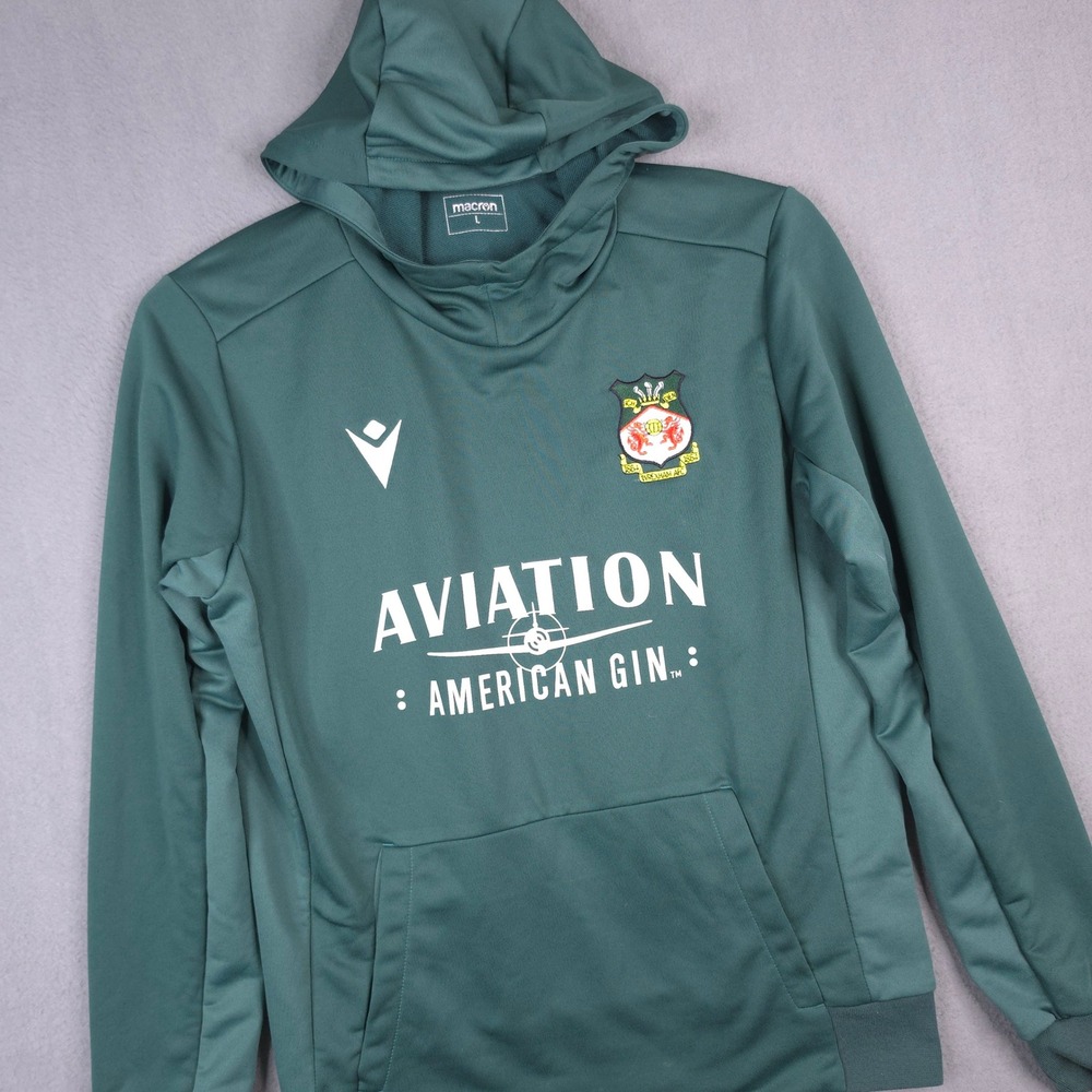 Macron Wrexham AFC Aviation Gin Hoodie Green Large Polyester Soccer Sportswear